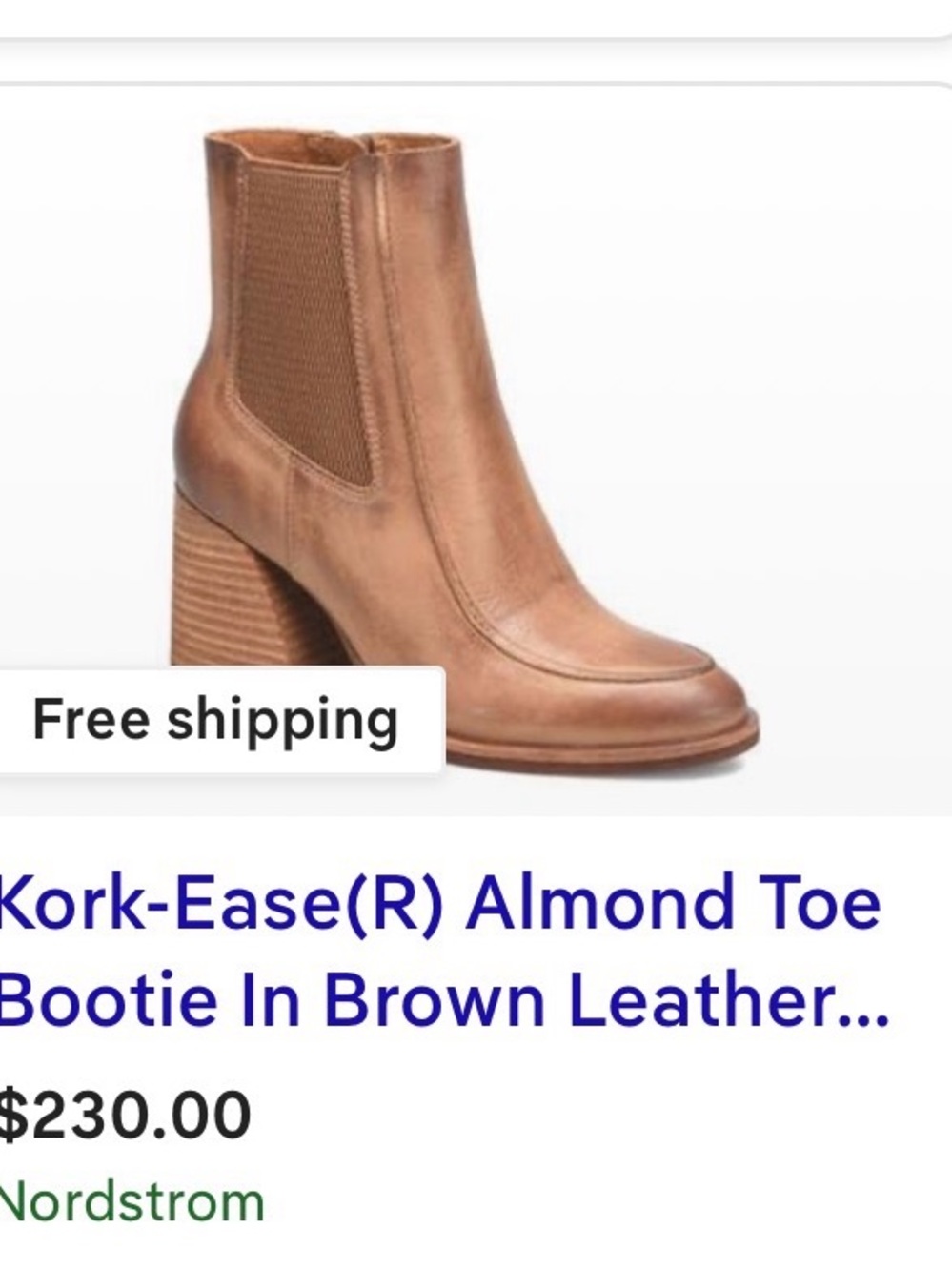 Kork-Ease Tan Leather Almond Toe Chelsea Bootie